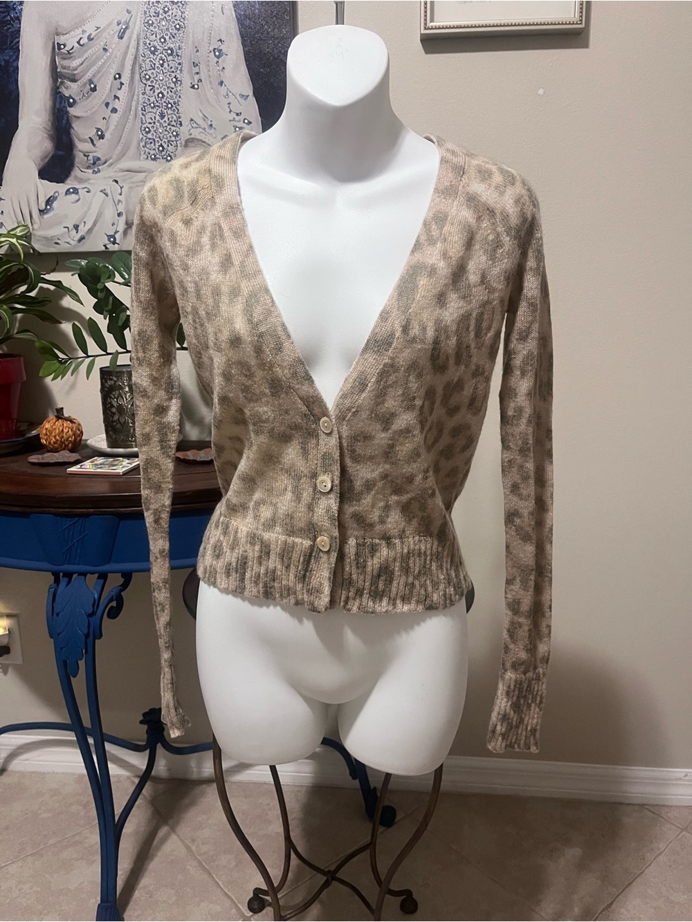 Banana Republic Mad Men collection Wool Blend Leopard Print Cardigan Sweater S